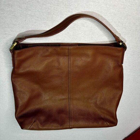 Kooba Slouchy Leather Hobo Bag Brown Pebbled Classic Neutral Middle Zip Pocket - Picture 1 of 6